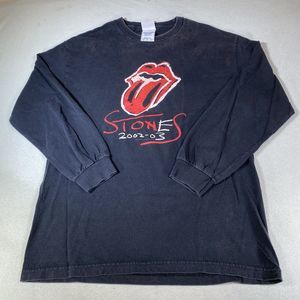 VTG 2002 Distressed Rolling Stones T-Shirt Black Sz L Big Tongue Licks Tour